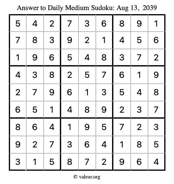 Answer to medium sudoku August 13, 2039