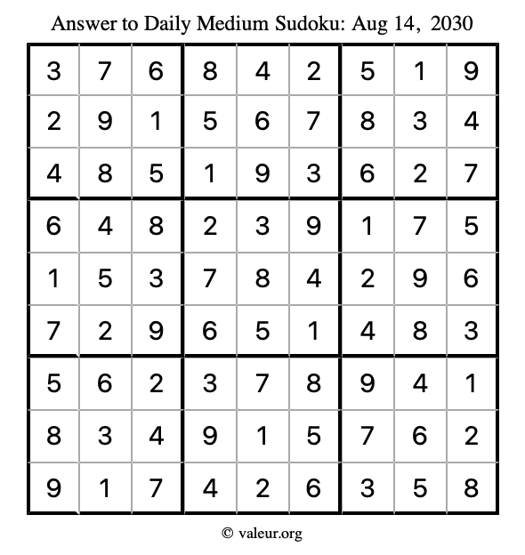 Answer to medium sudoku August 14, 2030