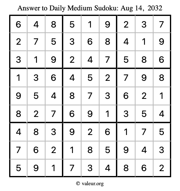 Answer to medium sudoku August 14, 2032
