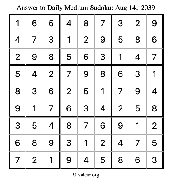 Answer to medium sudoku August 14, 2039