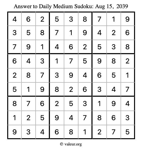 Answer to medium sudoku August 15, 2039