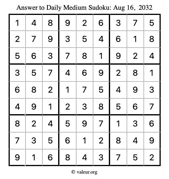 Answer to medium sudoku August 16, 2032
