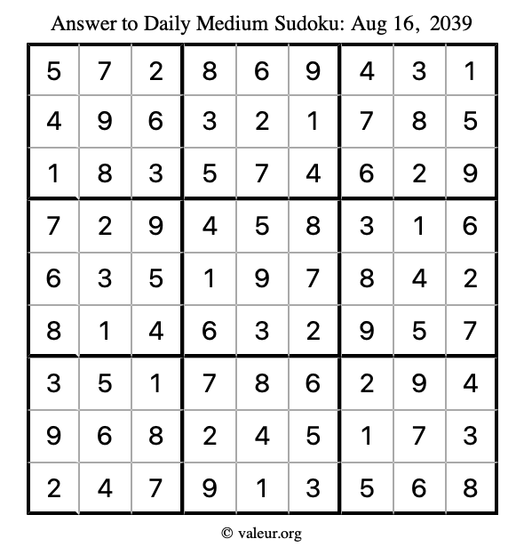Answer to medium sudoku August 16, 2039