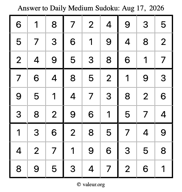 Answer to medium sudoku August 17, 2026