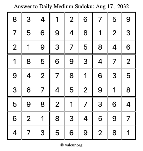 Answer to medium sudoku August 17, 2032