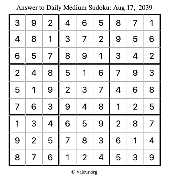 Answer to medium sudoku August 17, 2039