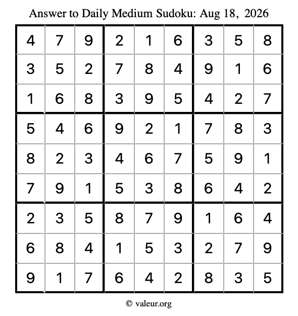 Answer to medium sudoku August 18, 2026