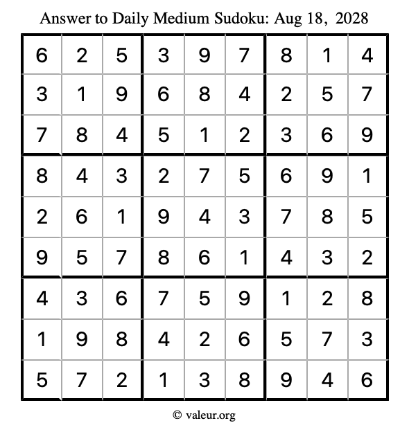 Answer to medium sudoku August 18, 2028