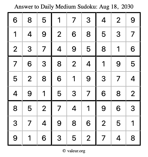 Answer to medium sudoku August 18, 2030