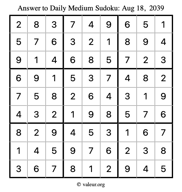 Answer to medium sudoku August 18, 2039