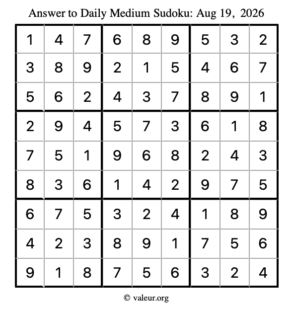 Answer to medium sudoku August 19, 2026