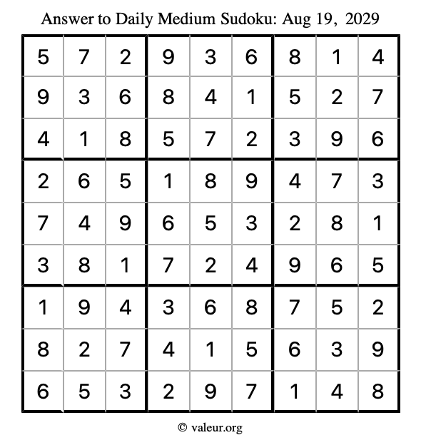 Answer to medium sudoku August 19, 2029