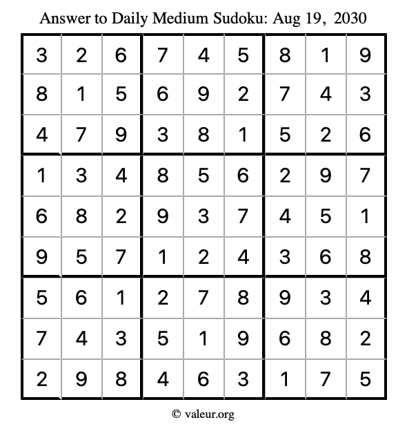 Answer to medium sudoku August 19, 2030