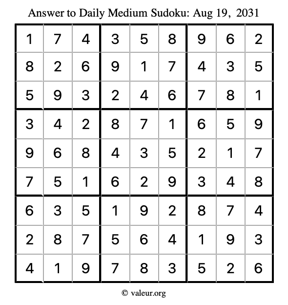 Answer to medium sudoku August 19, 2031