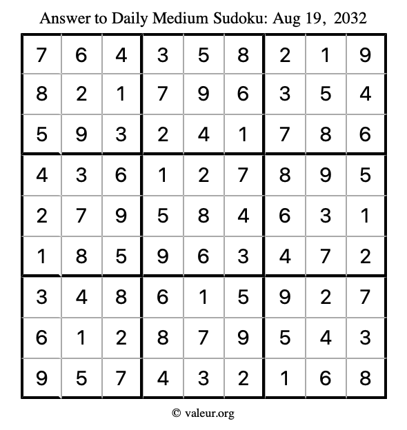 Answer to medium sudoku August 19, 2032