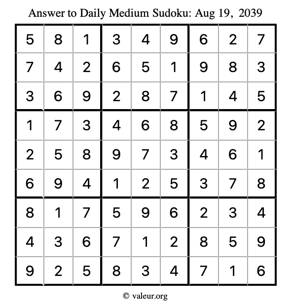Answer to medium sudoku August 19, 2039