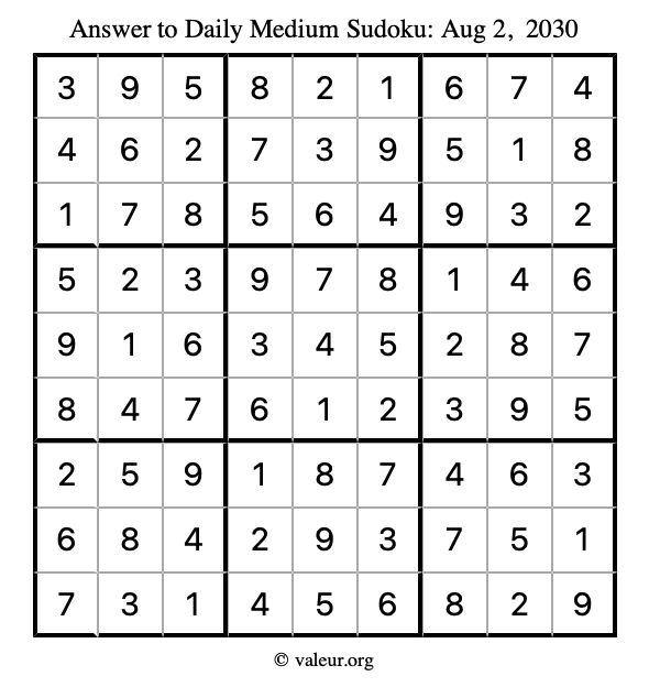 Answer to medium sudoku August 2, 2030
