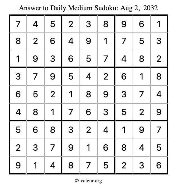 Answer to medium sudoku August 2, 2032