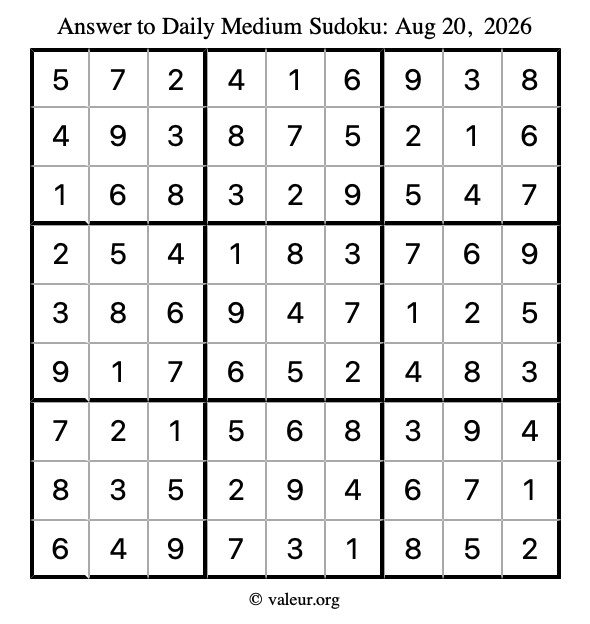 Answer to medium sudoku August 20, 2026