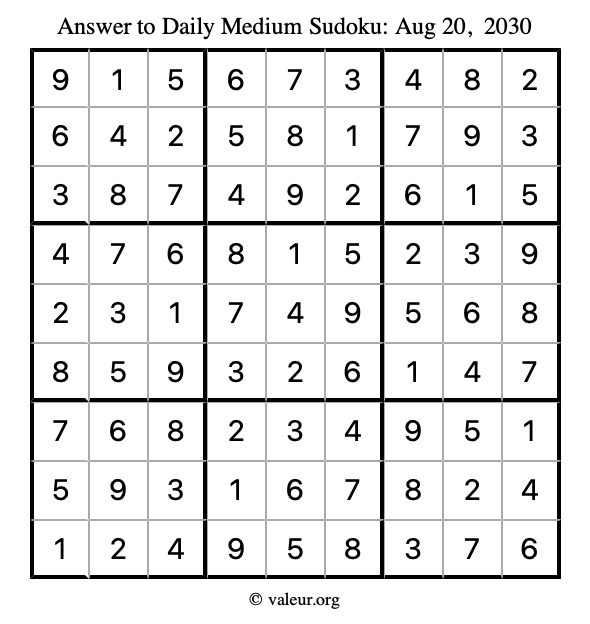 Answer to medium sudoku August 20, 2030