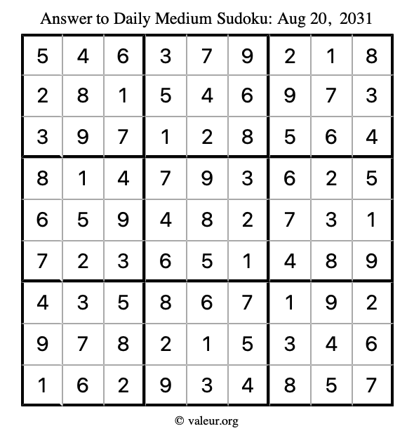 Answer to medium sudoku August 20, 2031