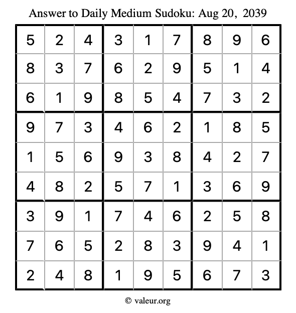 Answer to medium sudoku August 20, 2039