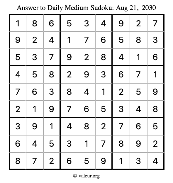 Answer to medium sudoku August 21, 2030