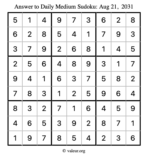 Answer to medium sudoku August 21, 2031