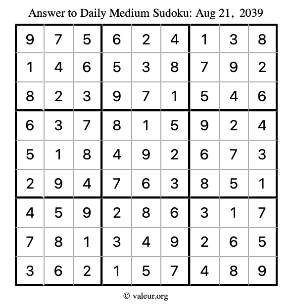 Answer to medium sudoku August 21, 2039