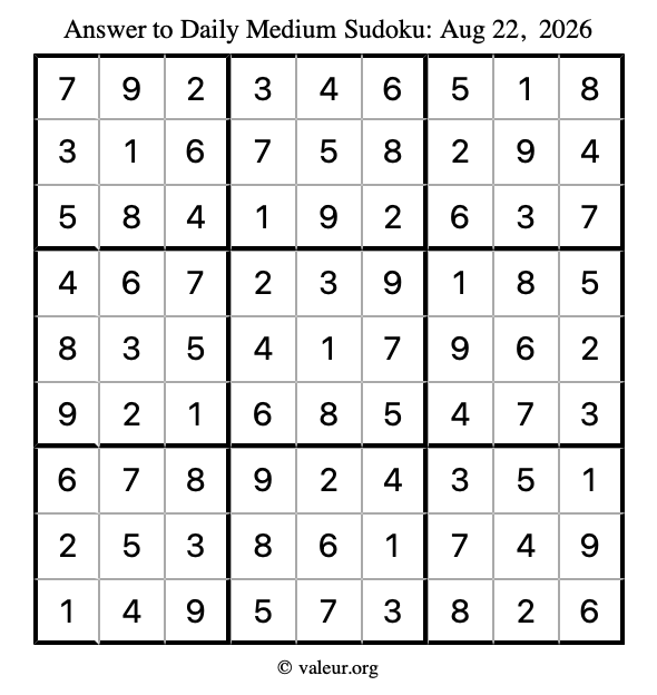 Answer to medium sudoku August 22, 2026