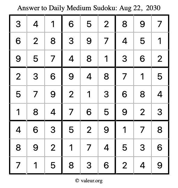 Answer to medium sudoku August 22, 2030