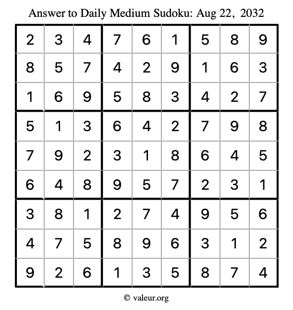Answer to medium sudoku August 22, 2032