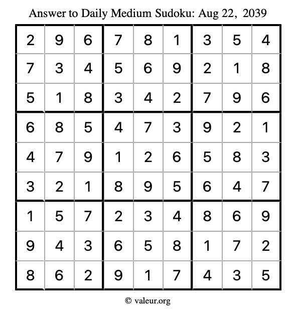 Answer to medium sudoku August 22, 2039
