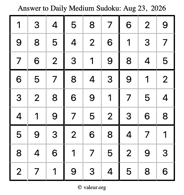 Answer to medium sudoku August 23, 2026