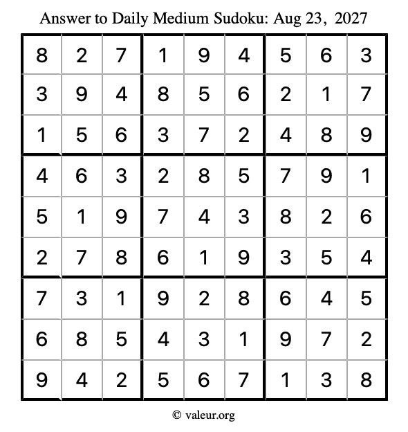Answer to medium sudoku August 23, 2027