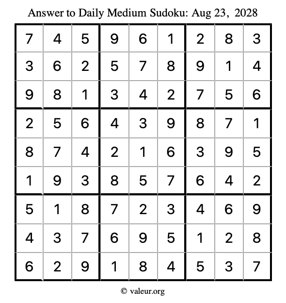 Answer to medium sudoku August 23, 2028