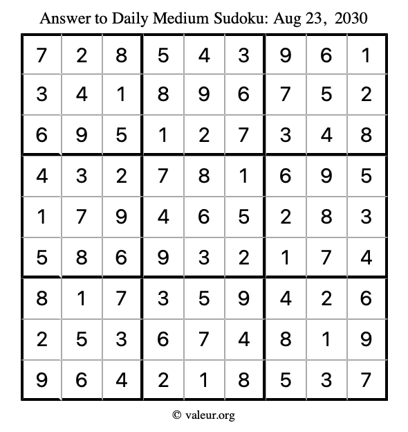 Answer to medium sudoku August 23, 2030