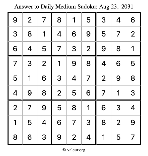 Answer to medium sudoku August 23, 2031