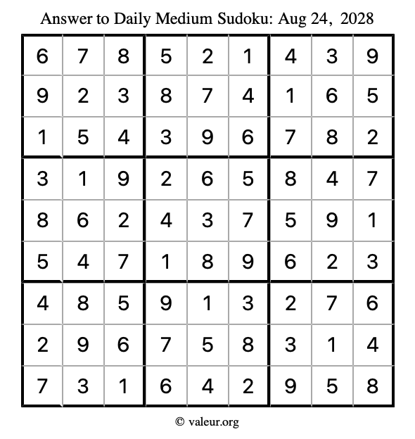 Answer to medium sudoku August 24, 2028