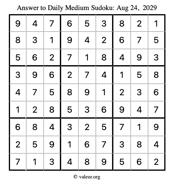 Answer to medium sudoku August 24, 2029