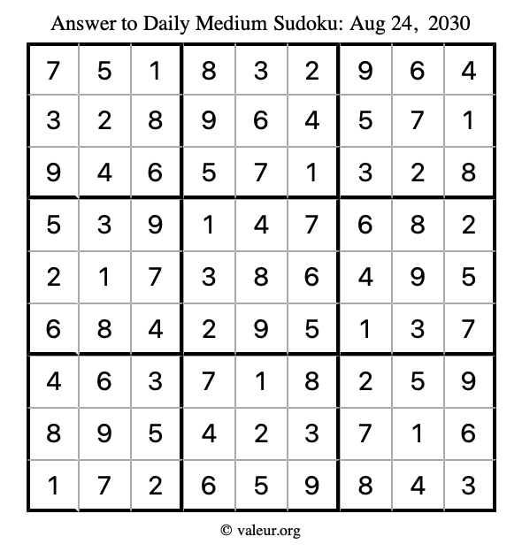 Answer to medium sudoku August 24, 2030