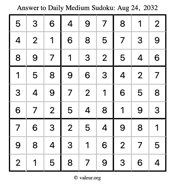 Answer to medium sudoku August 24, 2032
