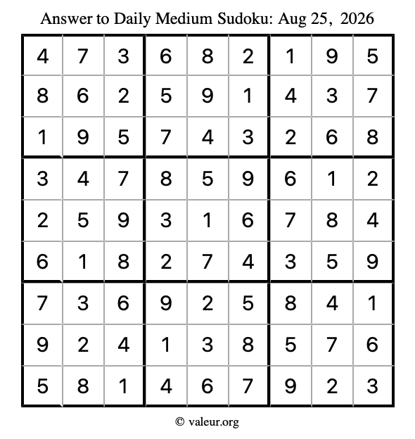 Answer to medium sudoku August 25, 2026