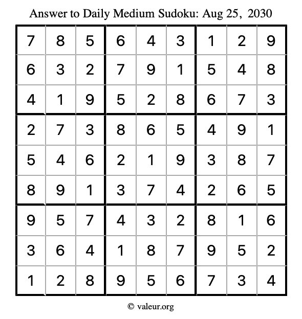 Answer to medium sudoku August 25, 2030