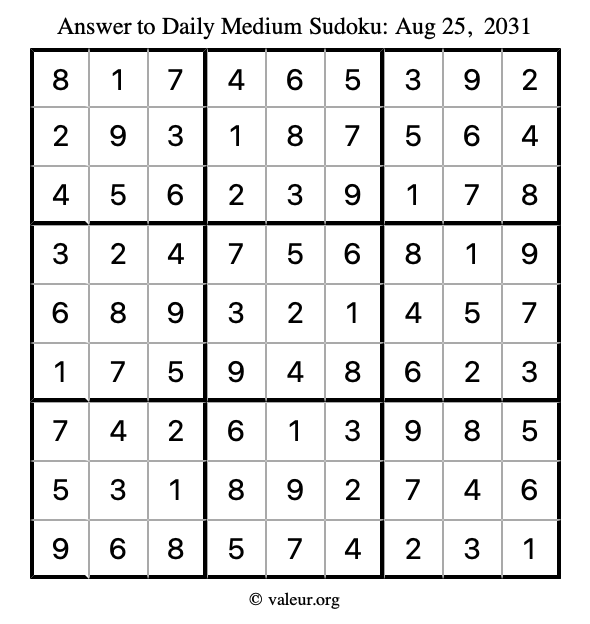 Answer to medium sudoku August 25, 2031
