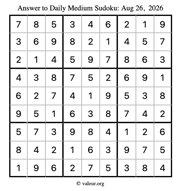 Answer to medium sudoku August 26, 2026