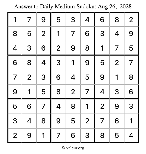 Answer to medium sudoku August 26, 2028