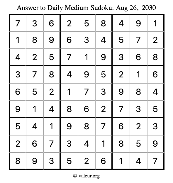 Answer to medium sudoku August 26, 2030