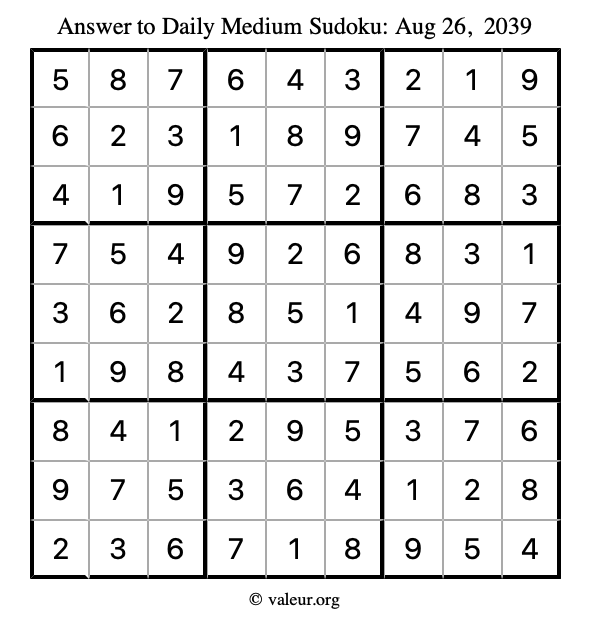 Answer to medium sudoku August 26, 2039