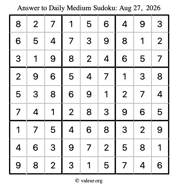 Answer to medium sudoku August 27, 2026